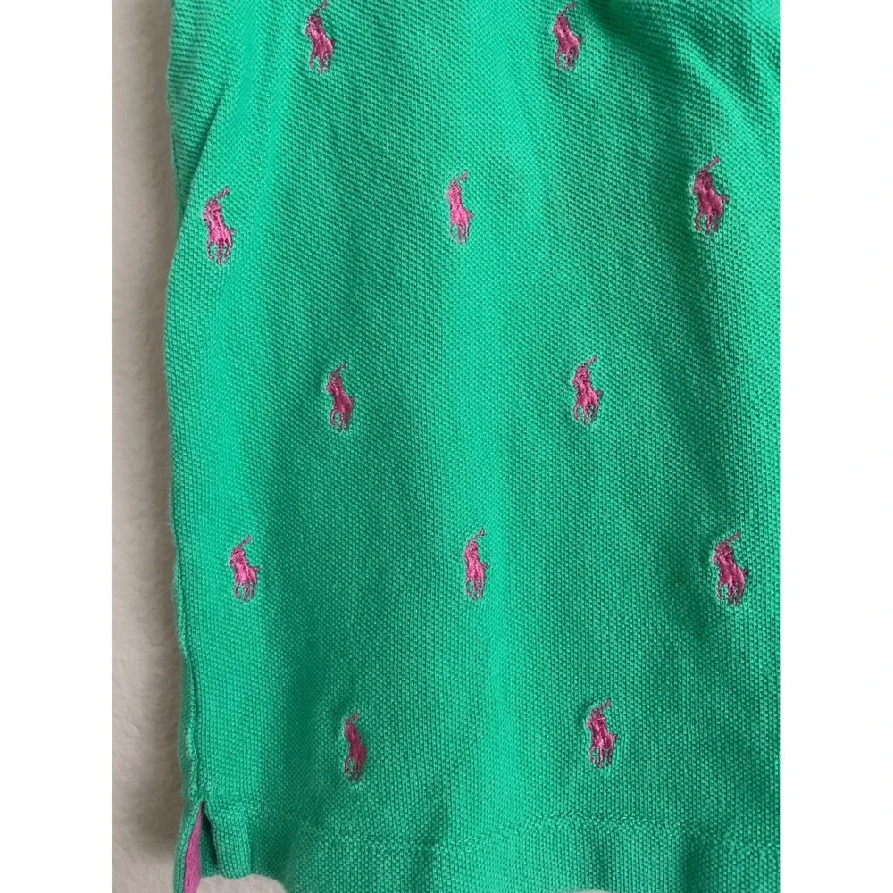 VTG Y2K Ralph Lauren Kids Green Pink all‎ Pony Logo Sleeveless Polo Shirt 6 Prep